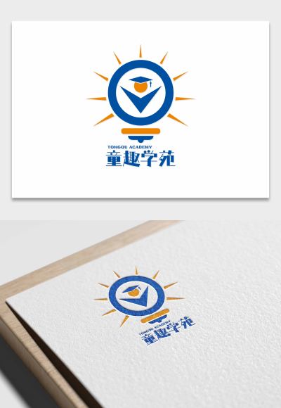蓝色简约儿童学院logo